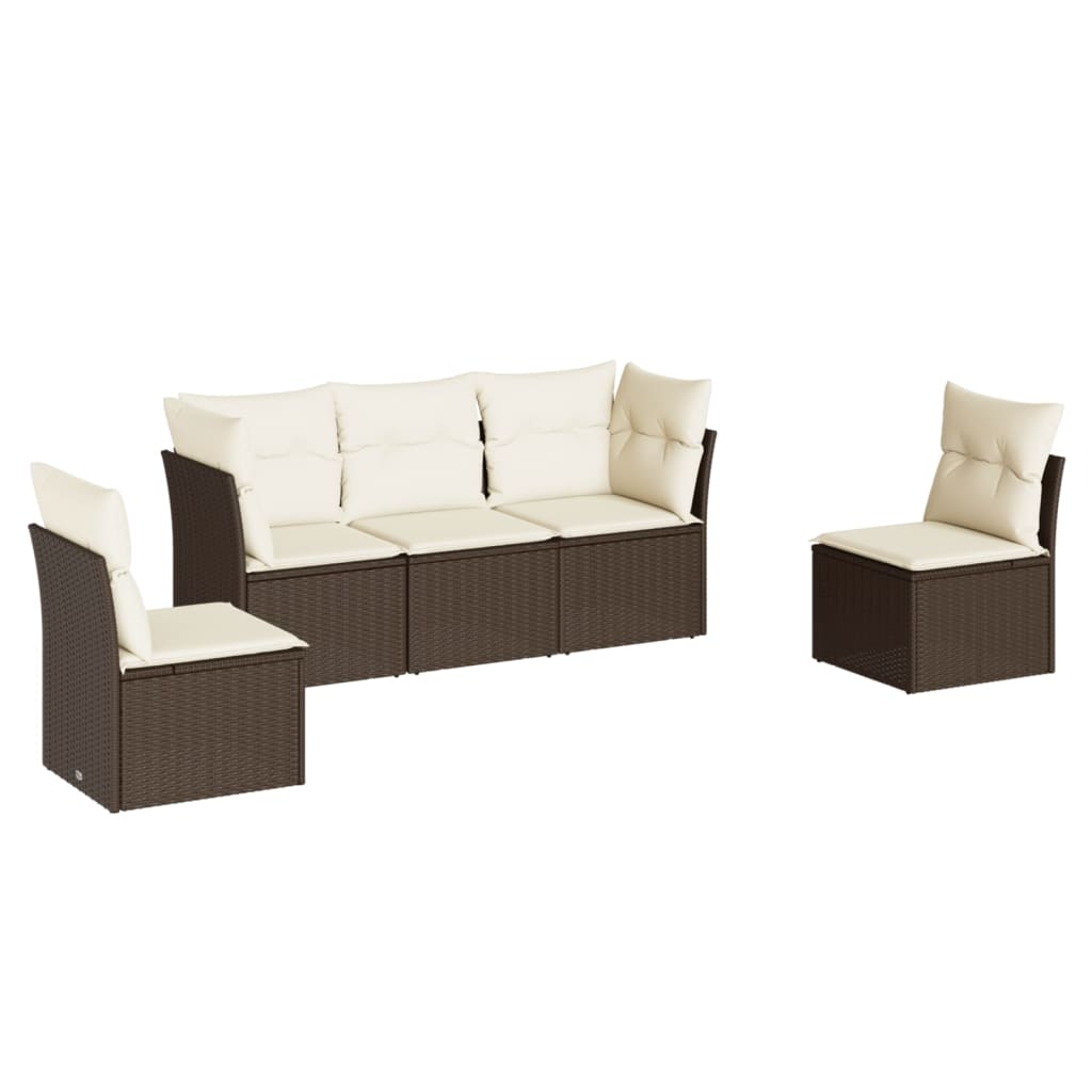 Set Comedor De Jardín 5 Piezas Y Cojines Ratán Sintético Marrón