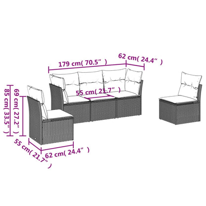 Set Comedor De Jardín 5 Piezas Y Cojines Ratán Sintético Marrón