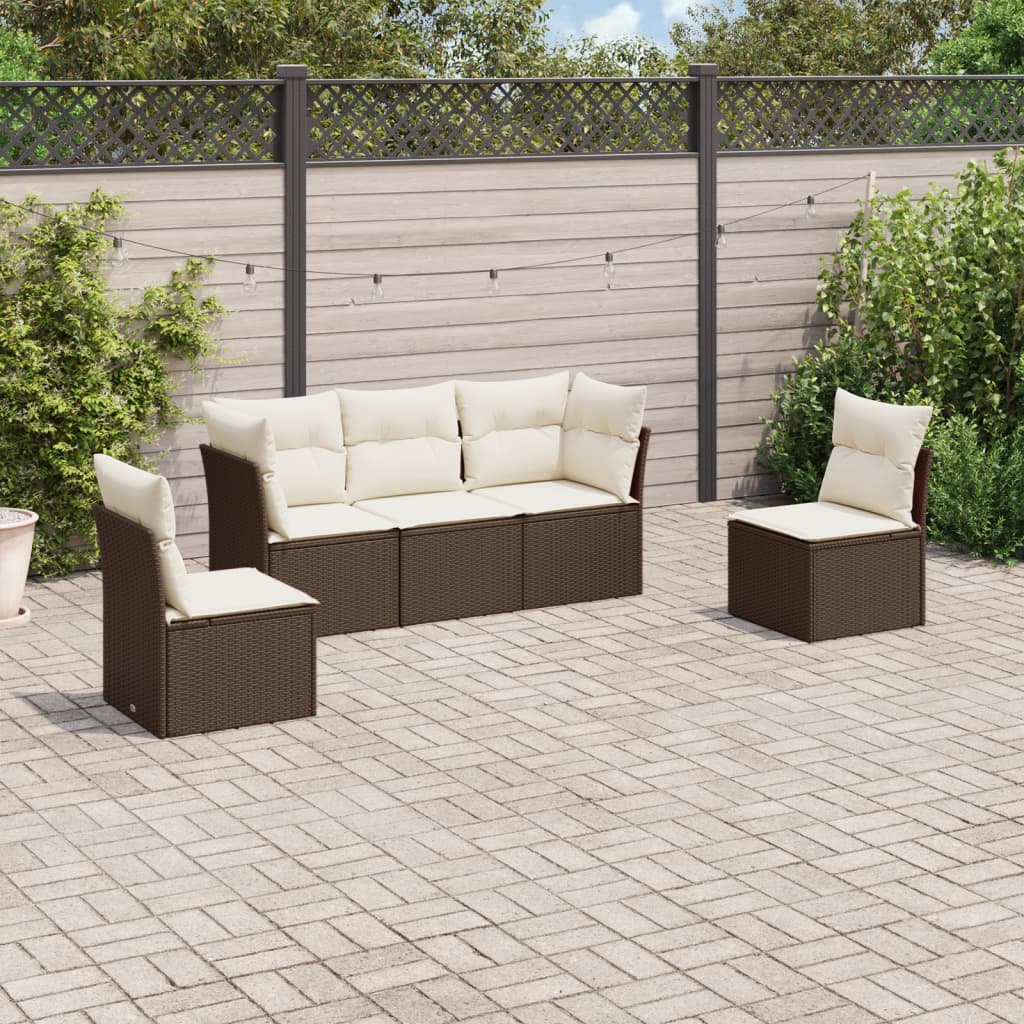 Set Comedor De Jardín 5 Piezas Y Cojines Ratán Sintético Marrón