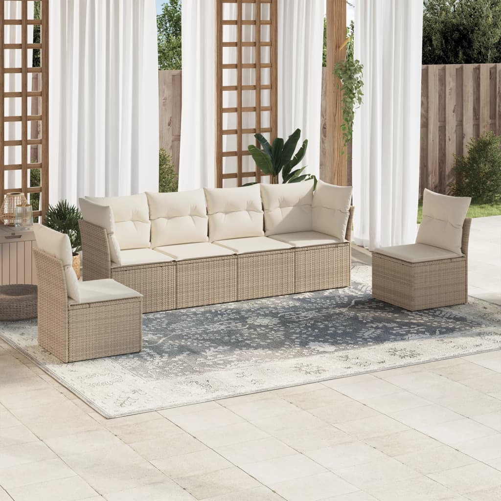 Set De Sofás De Jardín 7 Pzas Con Cojines Ratán Pe