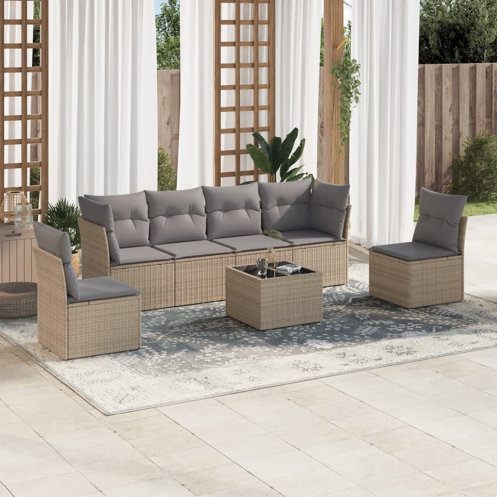 Set De Sofás De Jardín 7 Pzas Con Cojines Ratán Pe