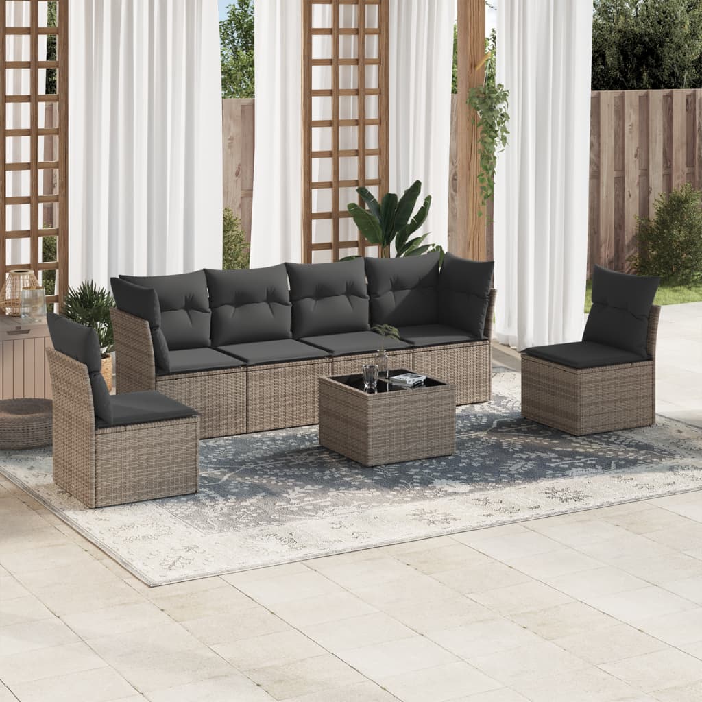 Set De Sofás De Jardín 7 Pzas Con Cojines Ratán Pe