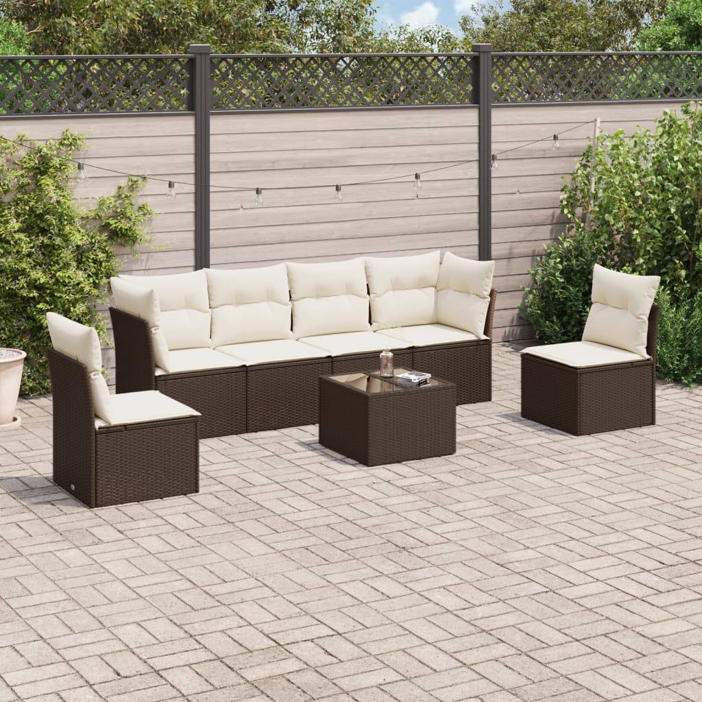 Set De Sofás De Jardín 7 Pzas Con Cojines Ratán Pe