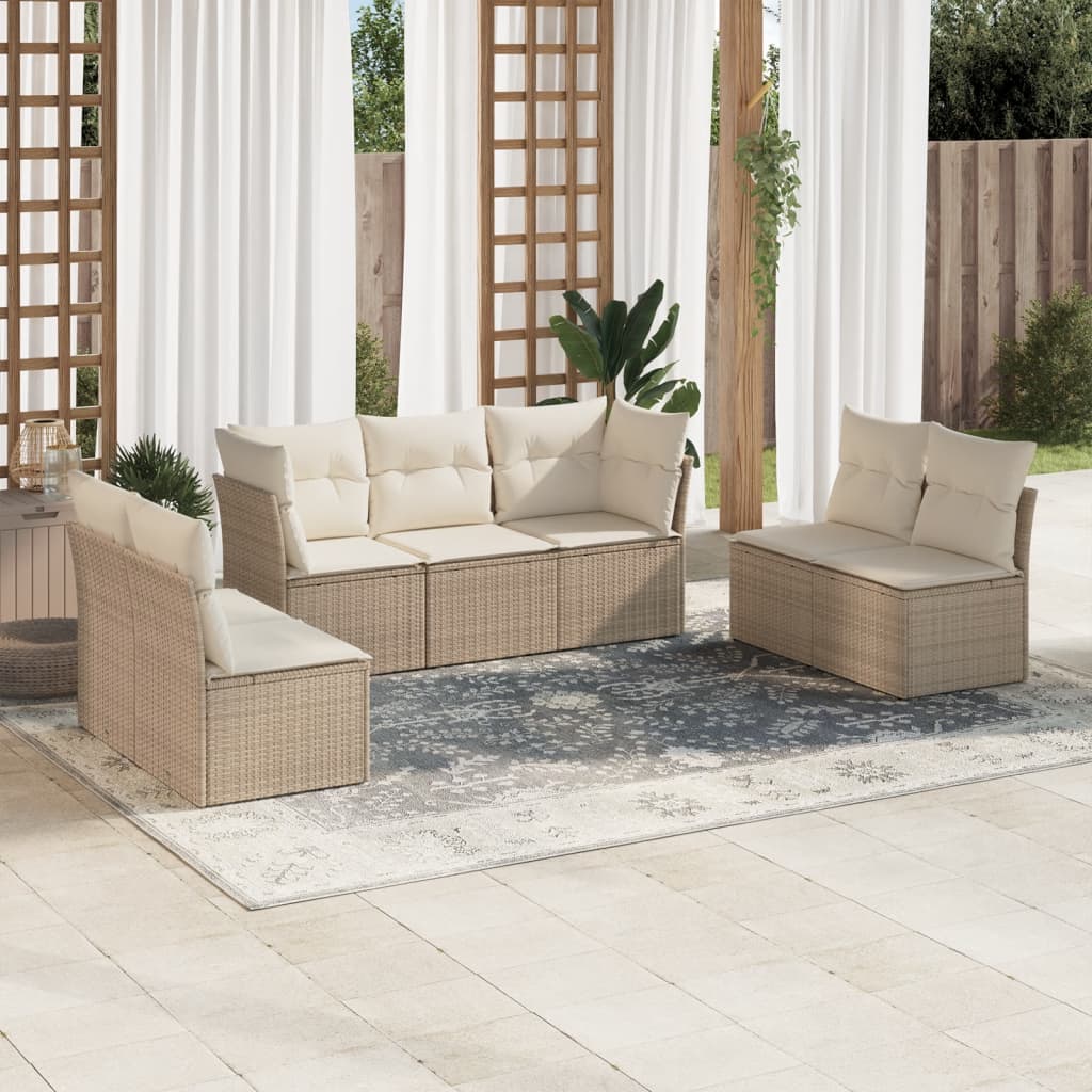 Set De Sofás De Jardín 7 Pzas Con Cojines Ratán Pe