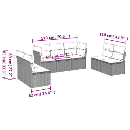 Set De Sofás De Jardín 7 Pzas Con Cojines Ratán Pe