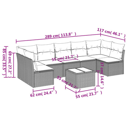 Set De Sofás De Jardín 8 Pzas Y Cojines Ratán Sintético Gris