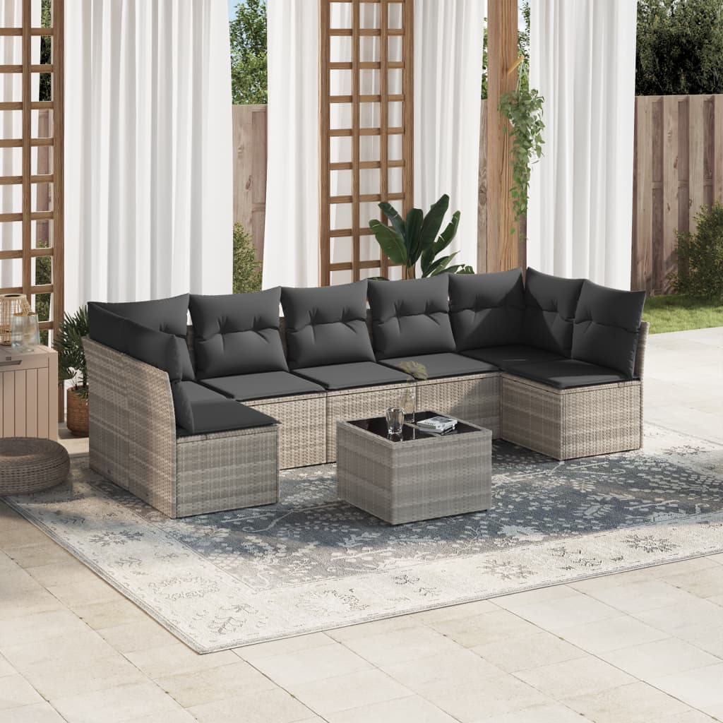 Set De Sofás De Jardín 8 Pzas Y Cojines Ratán Sintético Gris