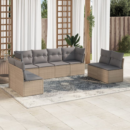 Set De Sofás De Jardín 9 Pzas Y Cojines Ratán Sintético Marrón