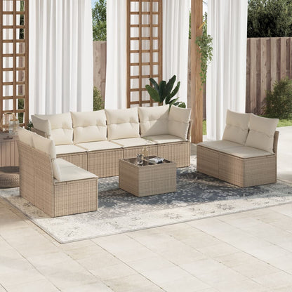 Set De Sofás De Jardín 9 Pzas Y Cojines Ratán Sintético Marrón