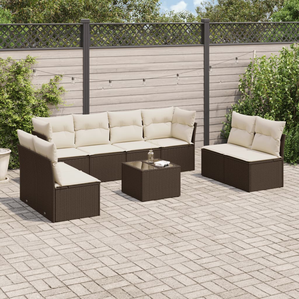 Set De Sofás De Jardín 9 Pzas Y Cojines Ratán Sintético Marrón