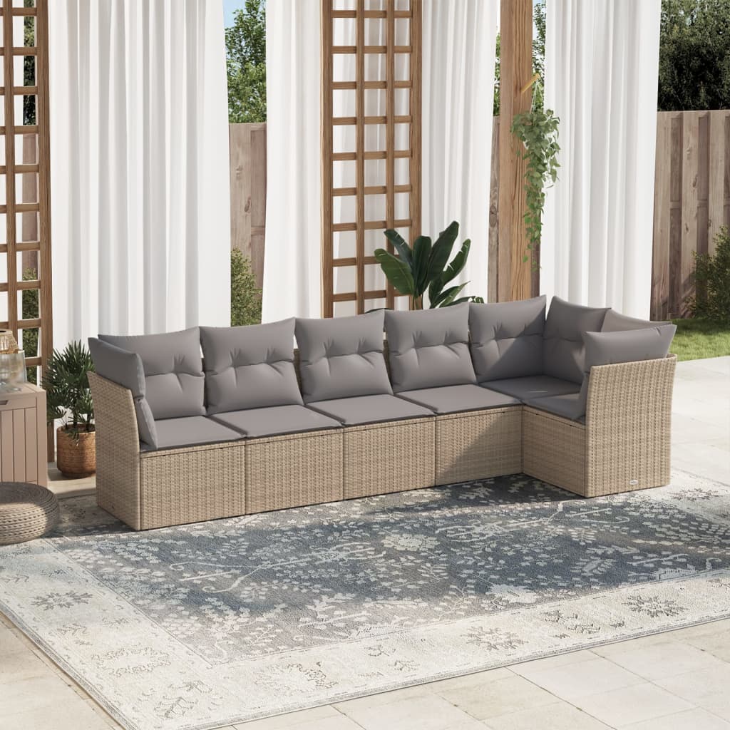 Set De Comedor De Jardín 7 Pzas Y Cojines Ratán Sintético Negro