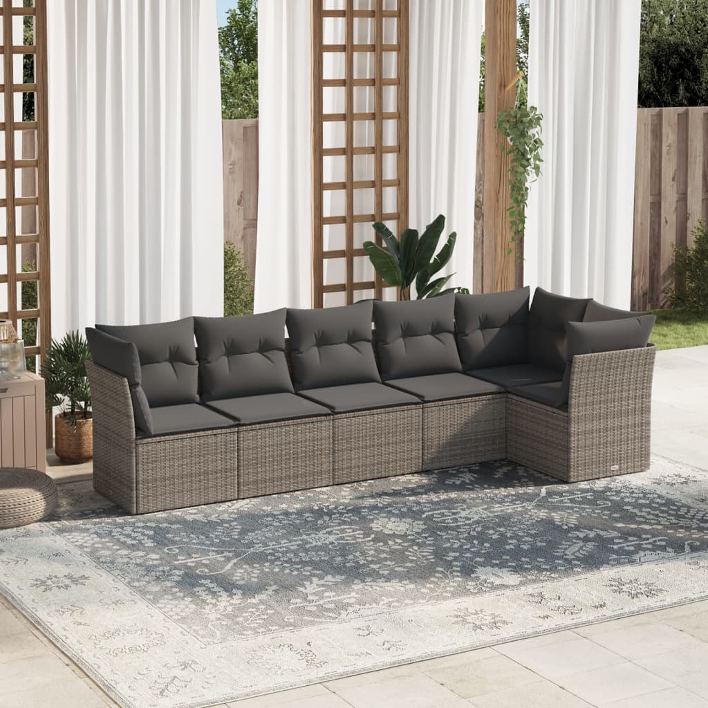 Set De Comedor De Jardín 7 Pzas Y Cojines Ratán Sintético Negro