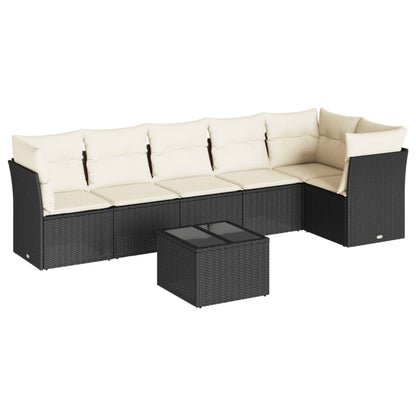 Set De Comedor De Jardín 7 Pzas Y Cojines Ratán Sintético Negro