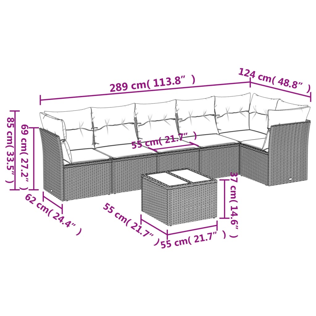 Set De Comedor De Jardín 7 Pzas Y Cojines Ratán Sintético Negro