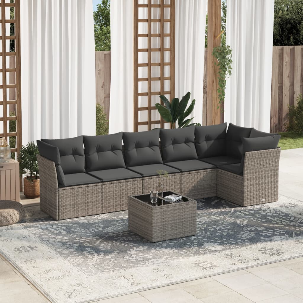 Set De Comedor De Jardín 7 Pzas Y Cojines Ratán Sintético Negro