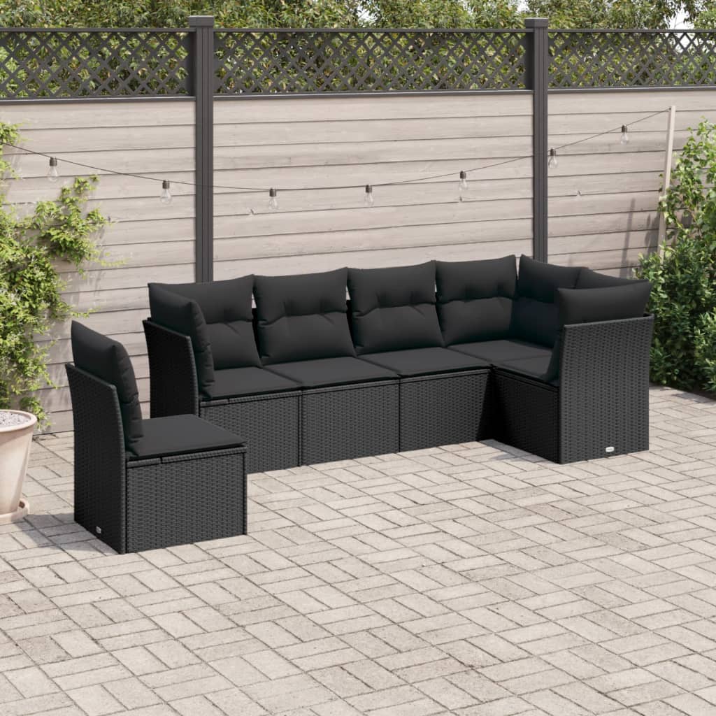 Set De Sofás De Jardín 6 Piezas Y Cojines Ratán Sintético Negro