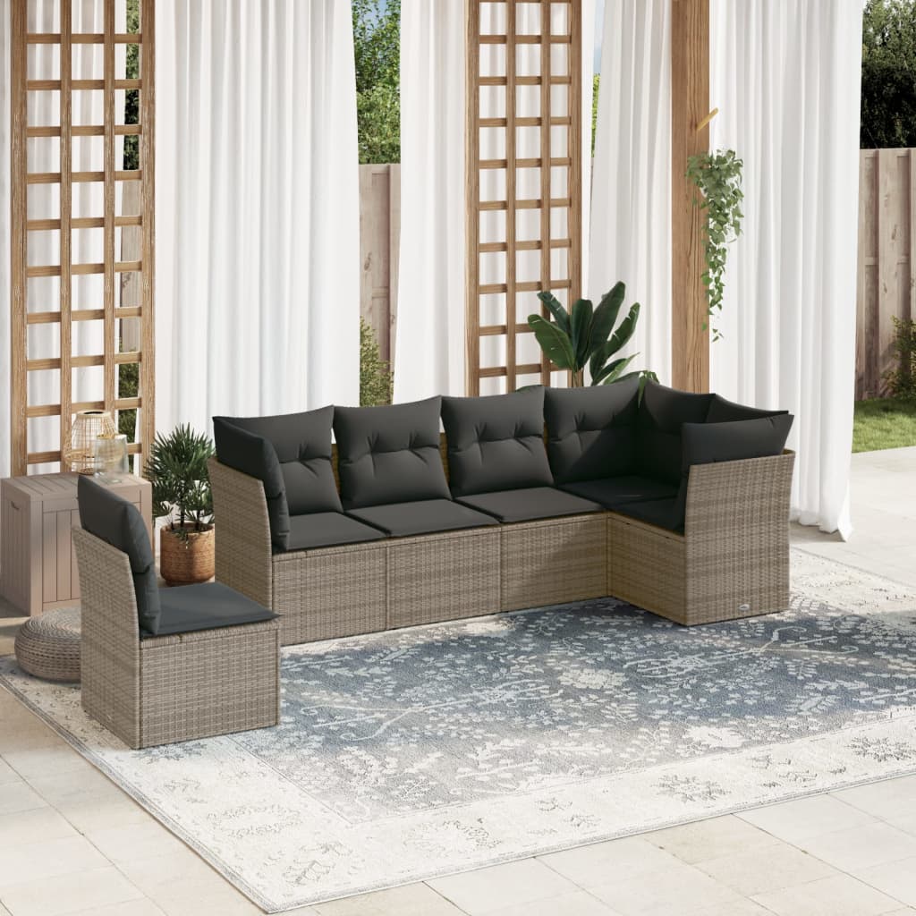 Set De Sofás De Jardín 6 Piezas Y Cojines Ratán Sintético Negro