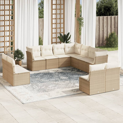 Set De Sofás De Jardín 11 Pzas Y Cojines Ratán Sintético Gris