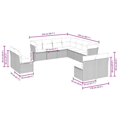 Set De Sofás De Jardín 11 Pzas Y Cojines Ratán Sintético Gris