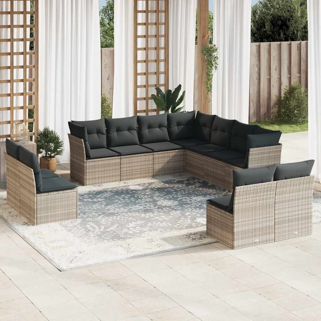 Set De Sofás De Jardín 11 Pzas Y Cojines Ratán Sintético Gris