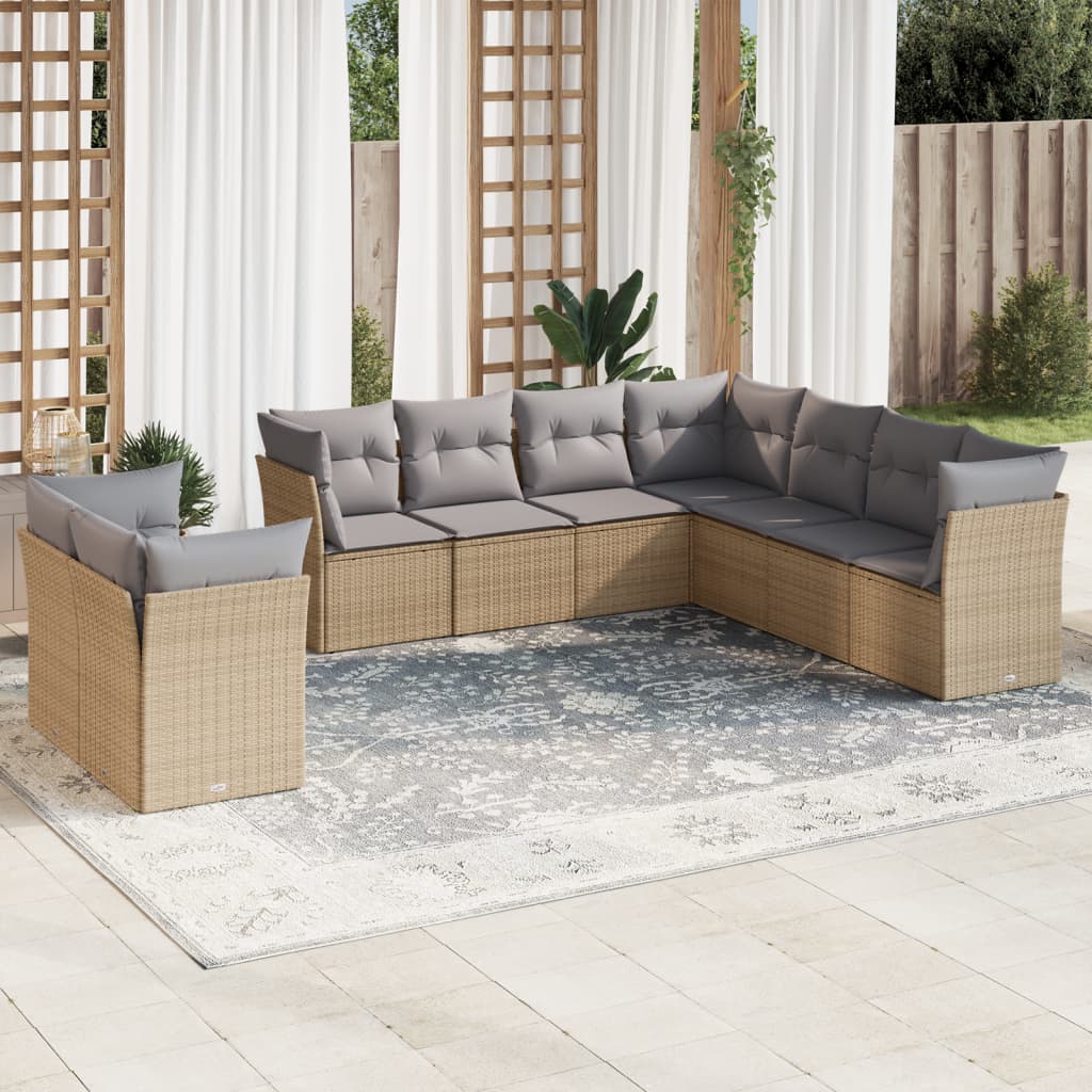 Set Sofás Jardín 10 Pzas Con Cojines Ratán Sintético