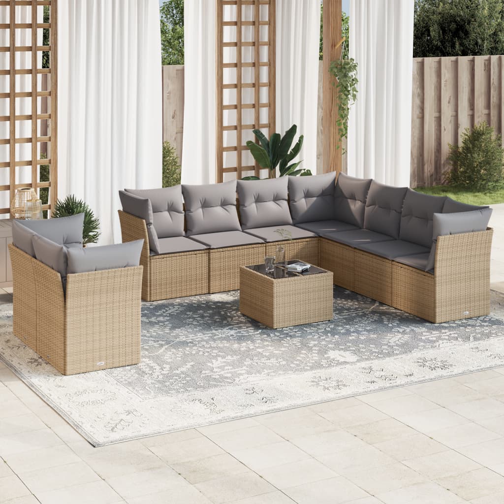 Set Sofás Jardín 10 Pzas Con Cojines Ratán Sintético