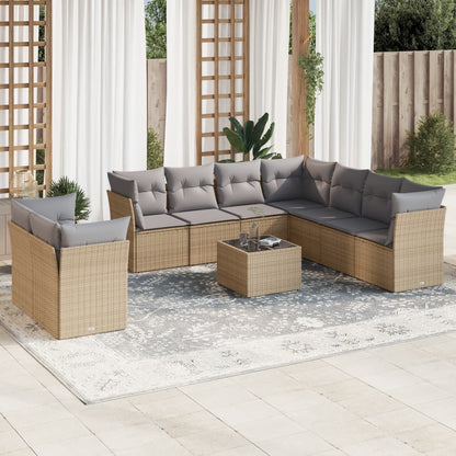 Set Sofás Jardín 10 Pzas Con Cojines Ratán Sintético