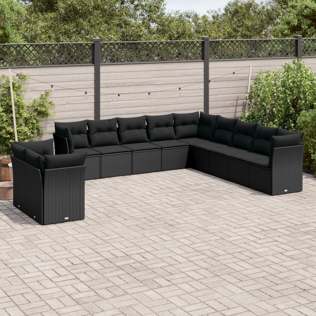 Set De Sofás De Jardín 11 Pzas Y Cojines Ratán Sintético Gris