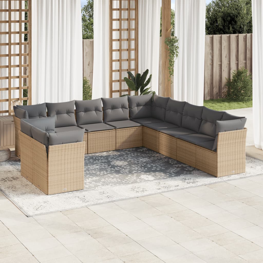Set De Sofás De Jardín 11 Pzas Y Cojines Ratán Sintético Gris