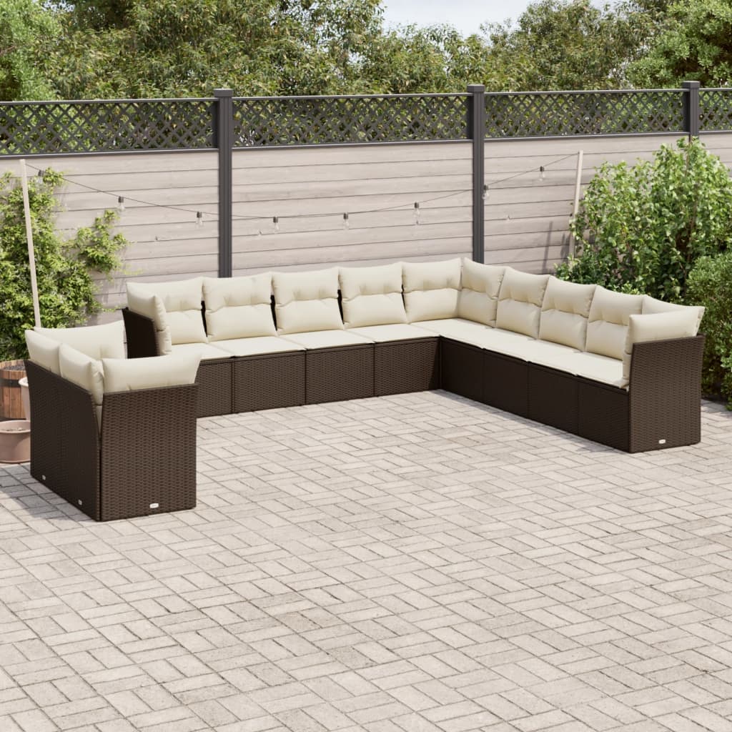 Set De Sofás De Jardín 11 Pzas Y Cojines Ratán Sintético Gris