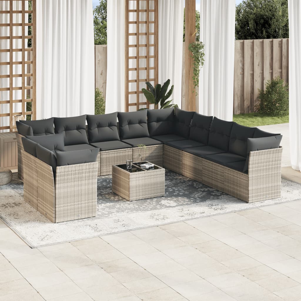 Set De Sofás De Jardín 11 Pzas Y Cojines Ratán Sintético Gris