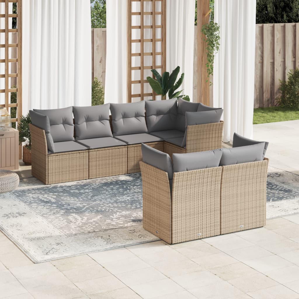 Set De Sofás De Jardín 7 Pzas Con Cojines Ratán Pe