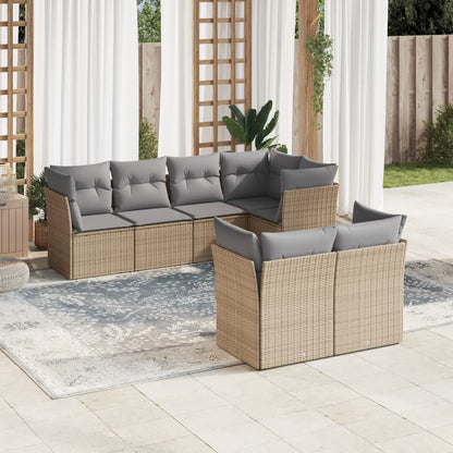 Set De Sofás De Jardín 7 Pzas Con Cojines Ratán Pe