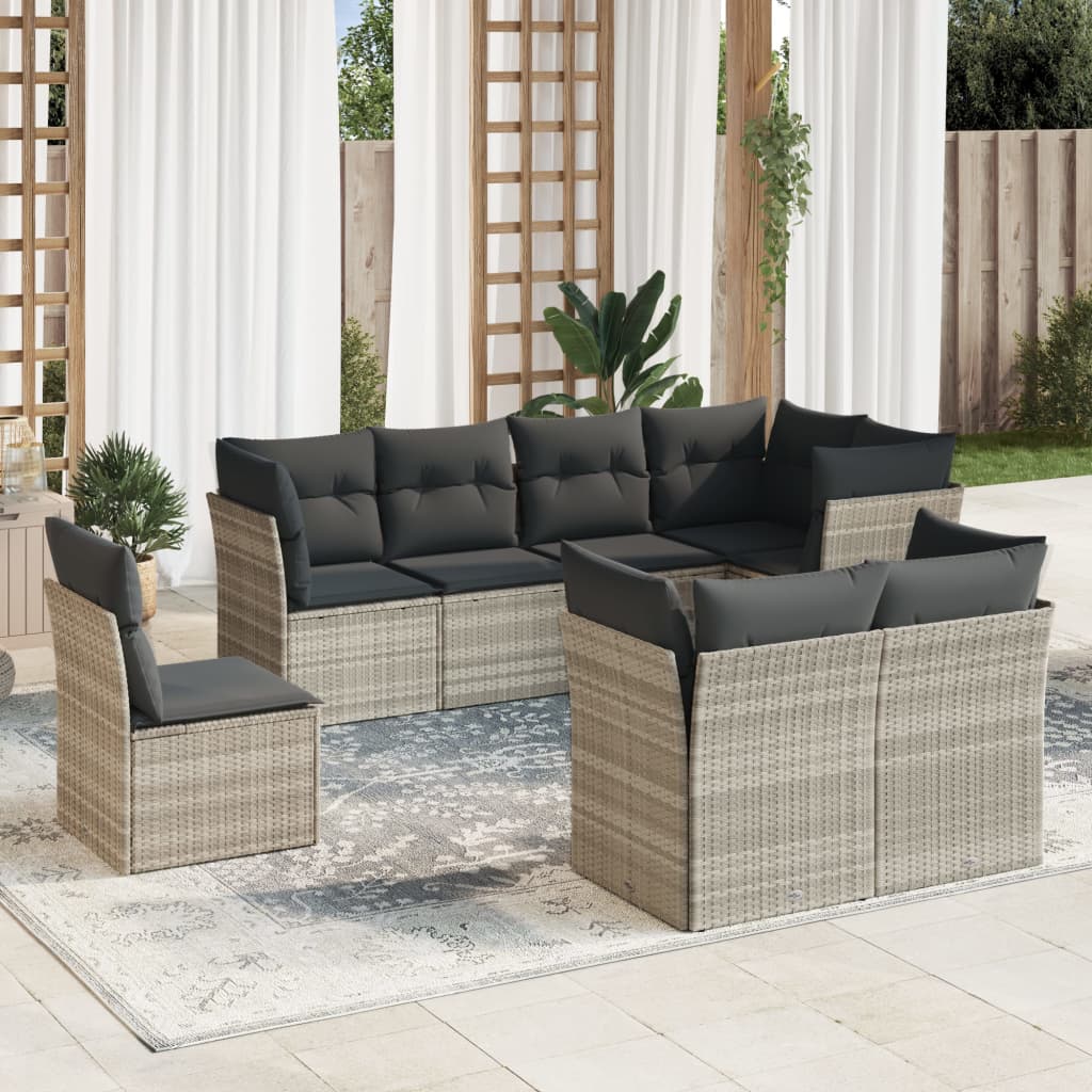 Set De Sofás De Jardín 8 Pzas Y Cojines Ratán Sintético Gris