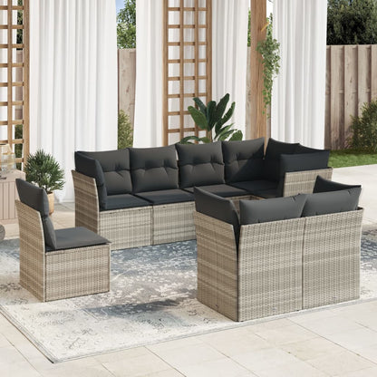 Set De Sofás De Jardín 8 Pzas Y Cojines Ratán Sintético Gris