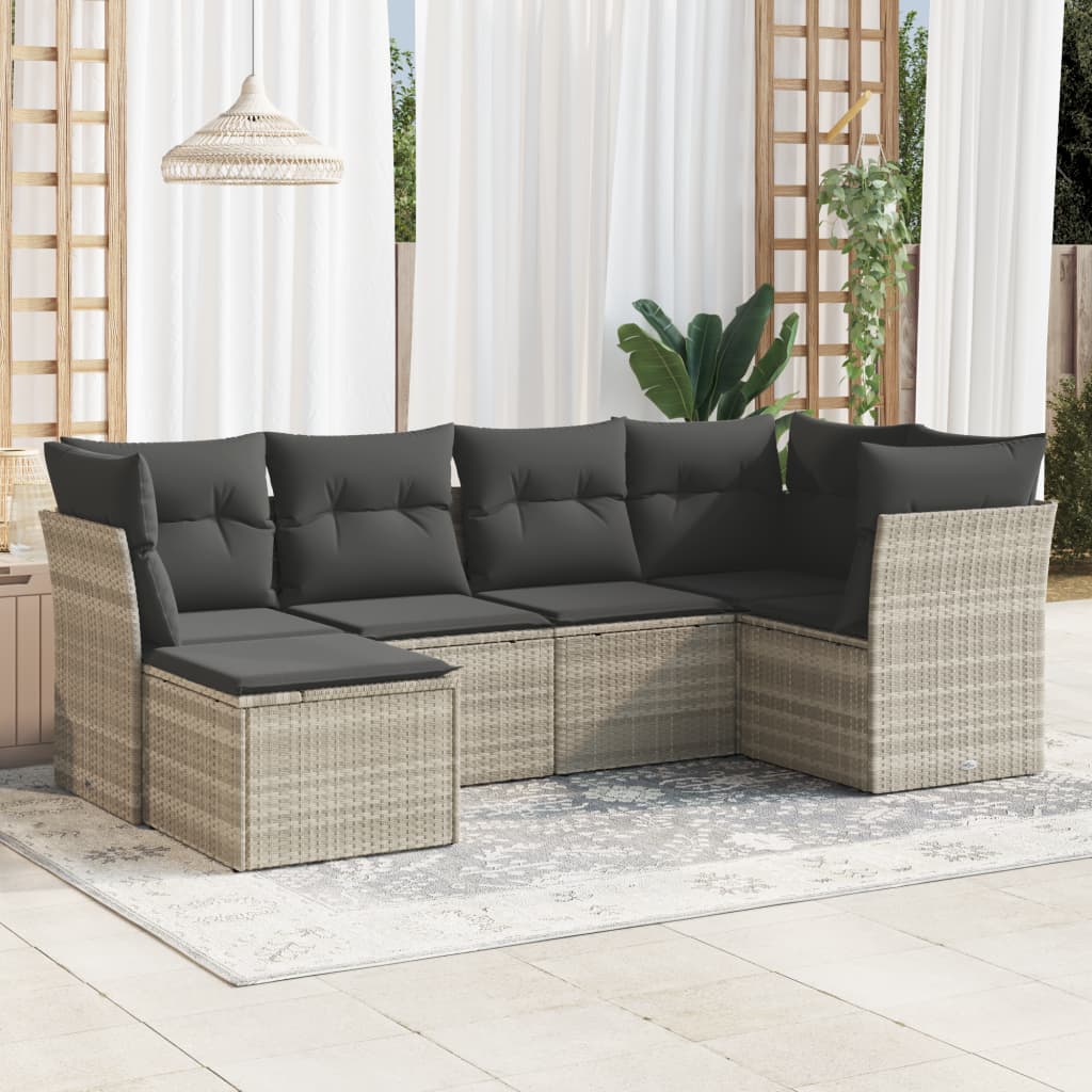 Set De Sofás De Jardín 6 Pzas Y Cojines Ratán Sintético Gris