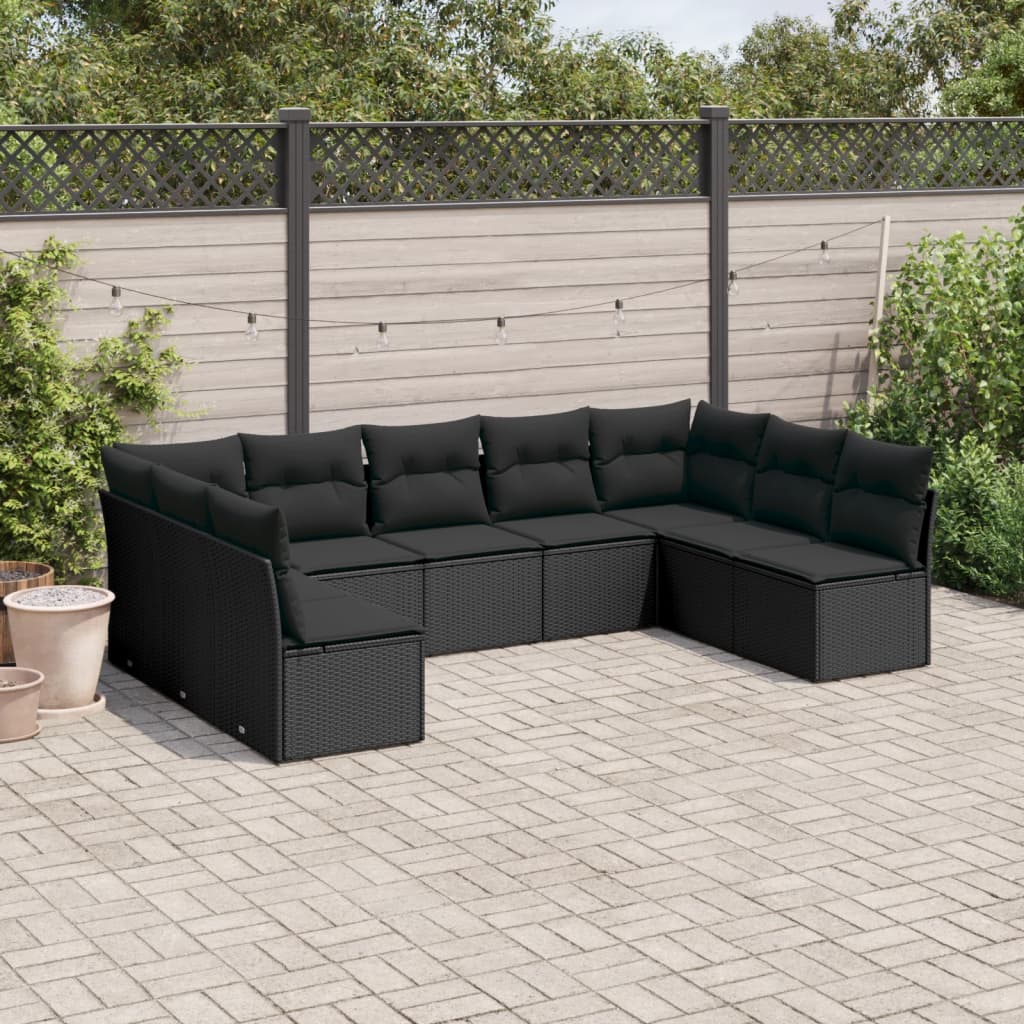 Set De Sofás De Jardín 9 Pzas Con Cojines Ratán Sintético Beige