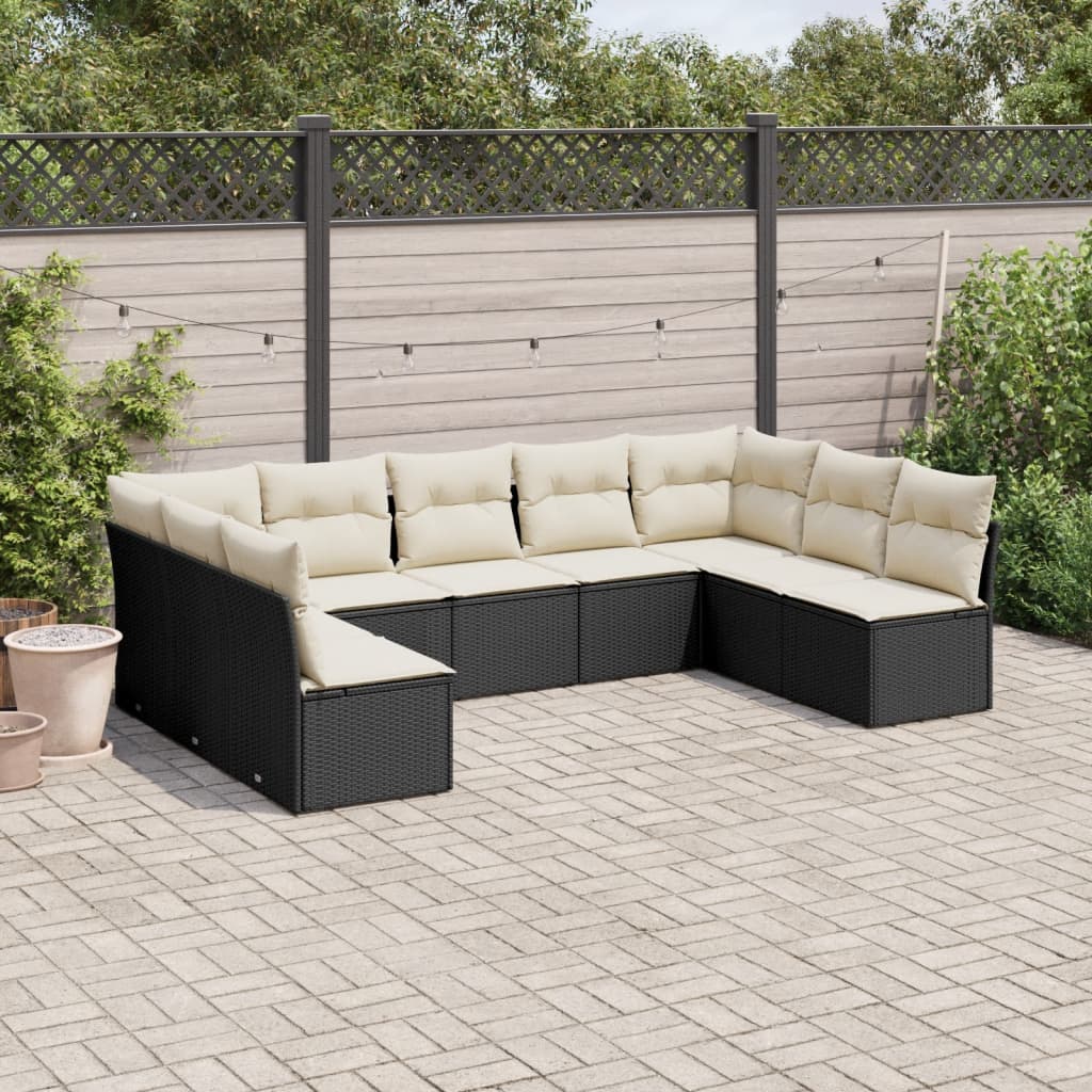 Set De Sofás De Jardín 9 Pzas Con Cojines Ratán Sintético Beige