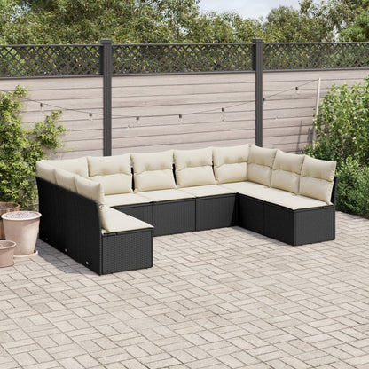 Set De Sofás De Jardín 9 Pzas Con Cojines Ratán Sintético Beige