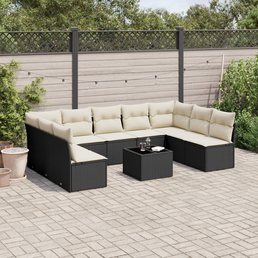 Set De Sofás De Jardín 9 Pzas Con Cojines Ratán Sintético Beige