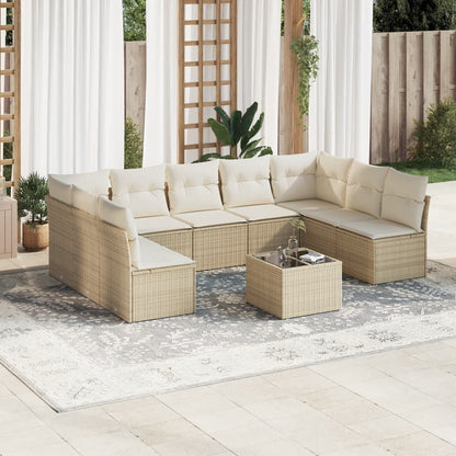 Set De Sofás De Jardín 9 Pzas Con Cojines Ratán Sintético Beige