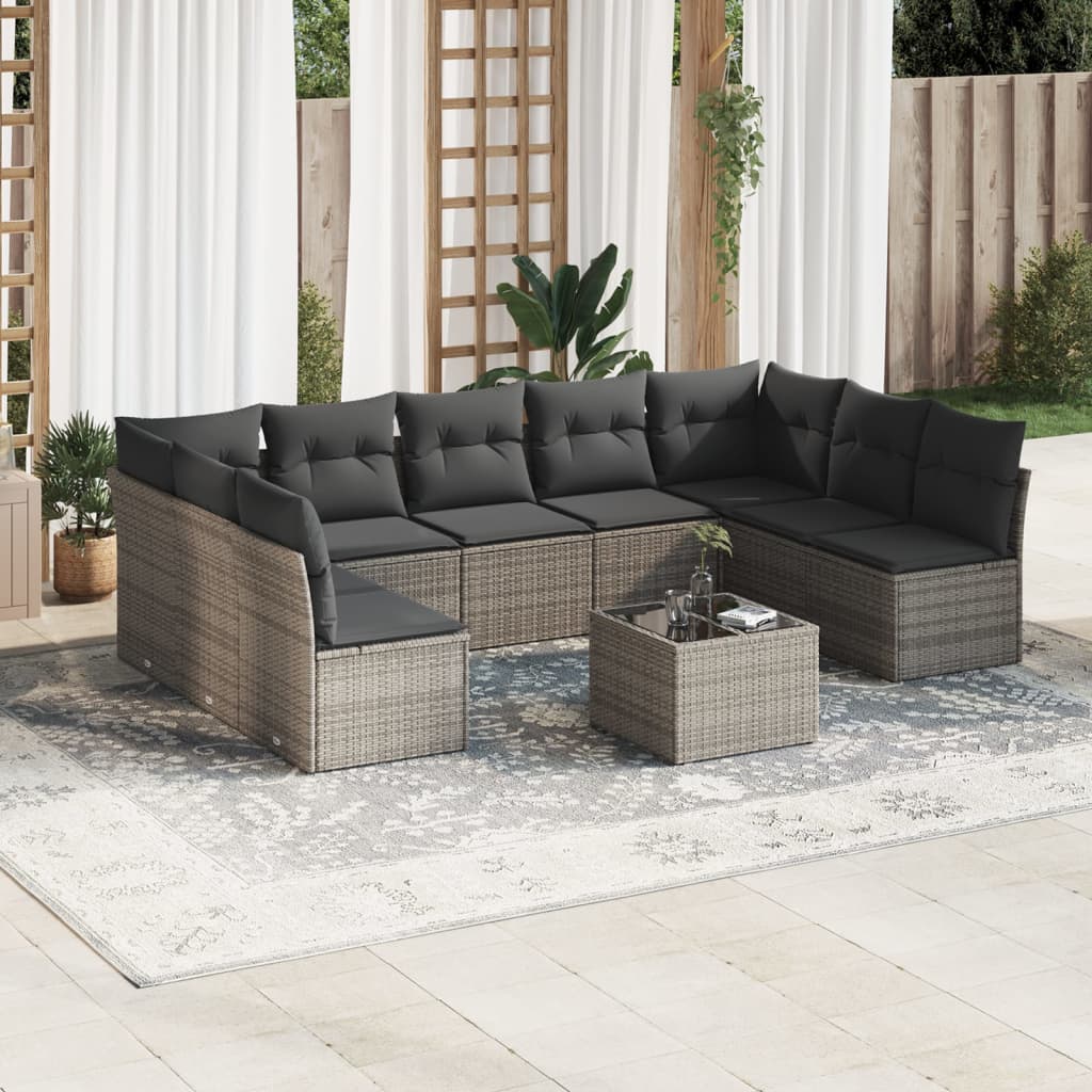 Set De Sofás De Jardín 9 Pzas Con Cojines Ratán Sintético Beige