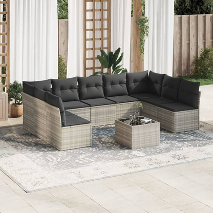 Set De Sofás De Jardín 9 Pzas Con Cojines Ratán Sintético Beige