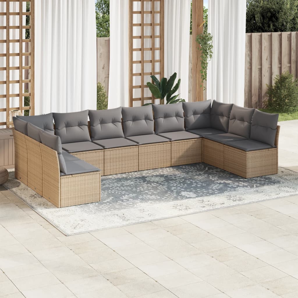 Set De Sofás De Jardín 11 Pzas Y Cojines Ratán Sintético Gris