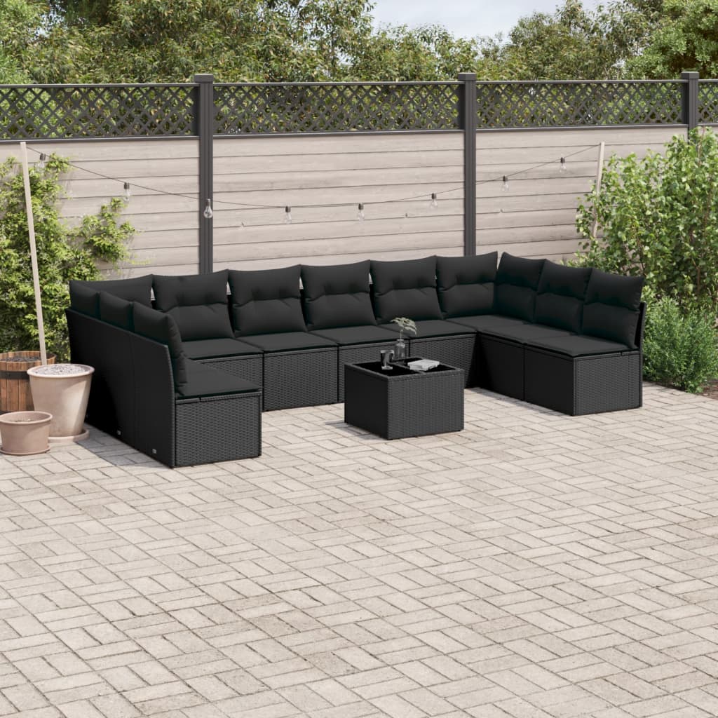 Set De Sofás De Jardín 11 Pzas Y Cojines Ratán Sintético Gris