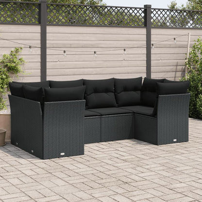 Set De Sofás De Jardín 6 Piezas Y Cojines Ratán Sintético Negro