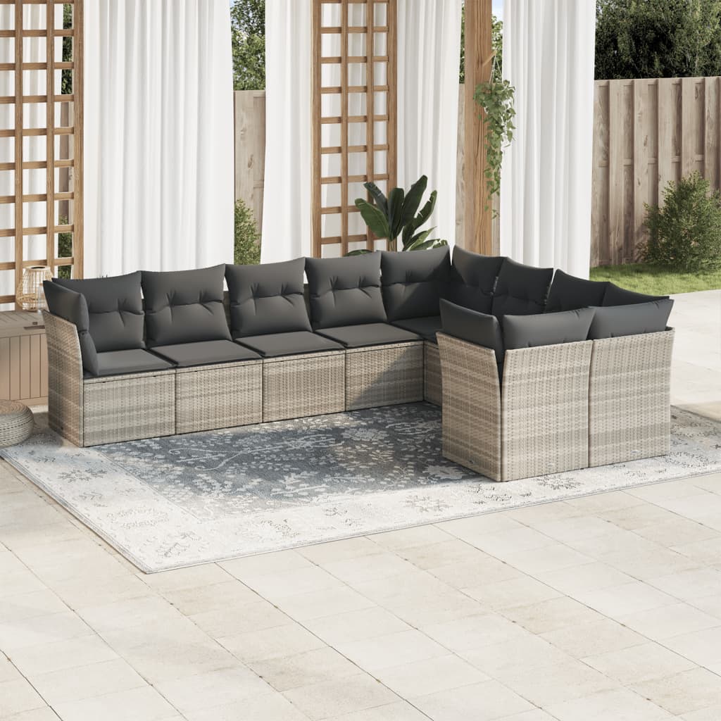 Set Sofás Jardín 10 Pzas Con Cojines Ratán Sintético