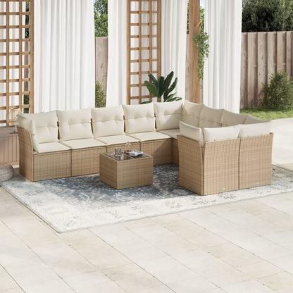 Set Sofás Jardín 10 Pzas Con Cojines Ratán Sintético