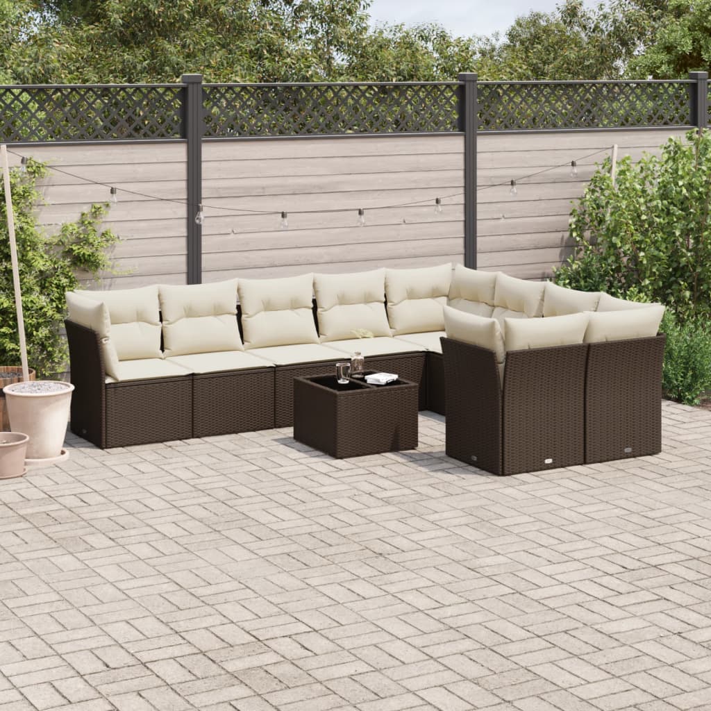 Set Sofás Jardín 10 Pzas Con Cojines Ratán Sintético
