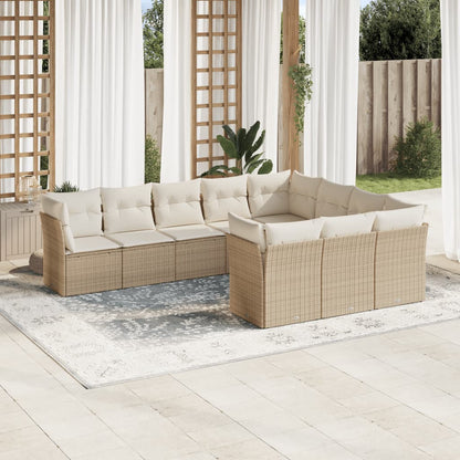 Set De Sofás De Jardín 11Pzas Con Cojines Ratán Sintético Beige